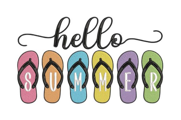 Hello Summer Flip Flop Embroidery Design